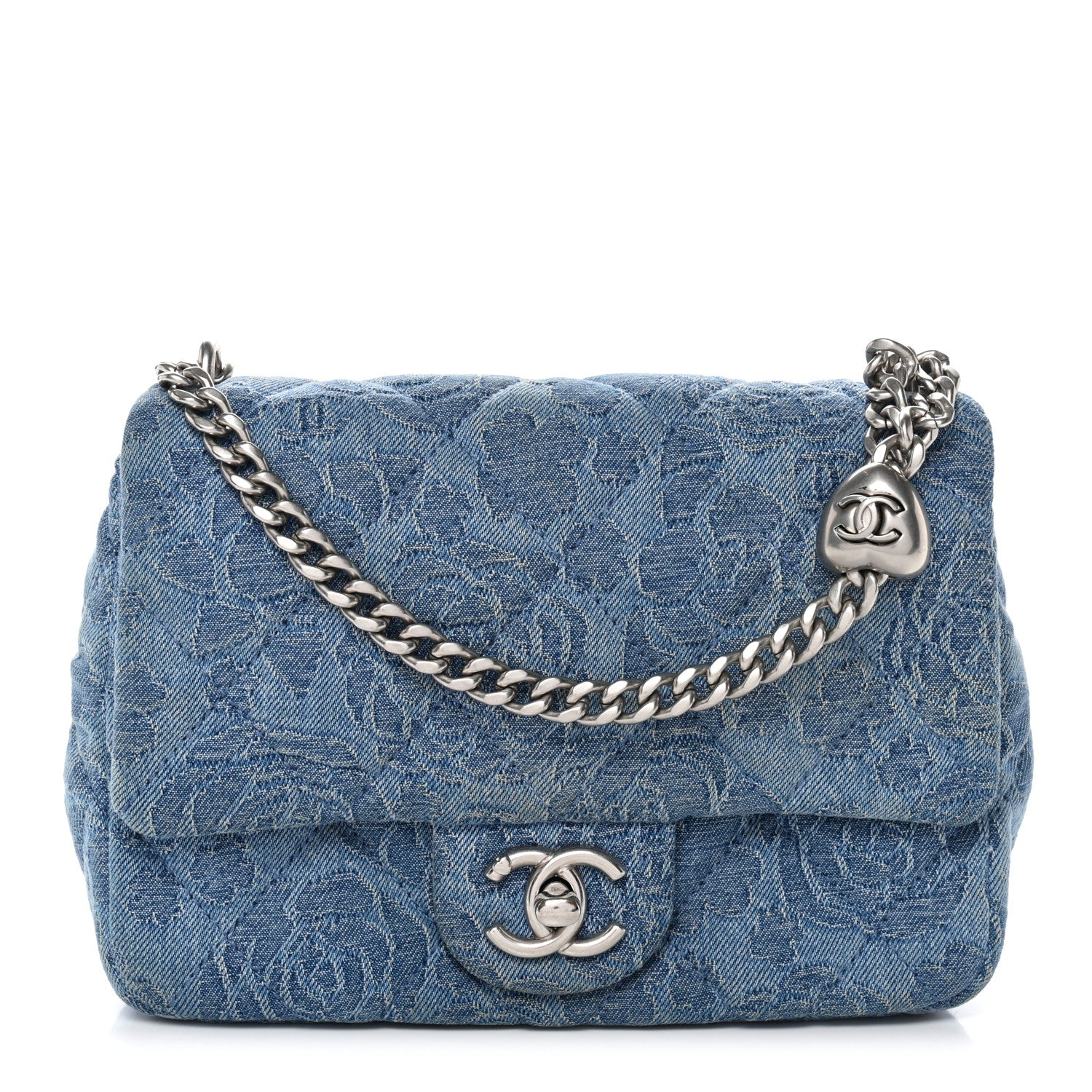 Chanel Denim Quilted Camellia Sweetheart Mini Flap Blue 1 of 10