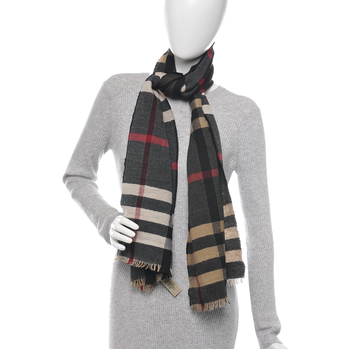 Wool Giant Check Scarf Black
