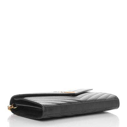 Saint Laurent Grain De Poudre Matelasse Chevron Monogram Chain Wallet Black 4 of 9