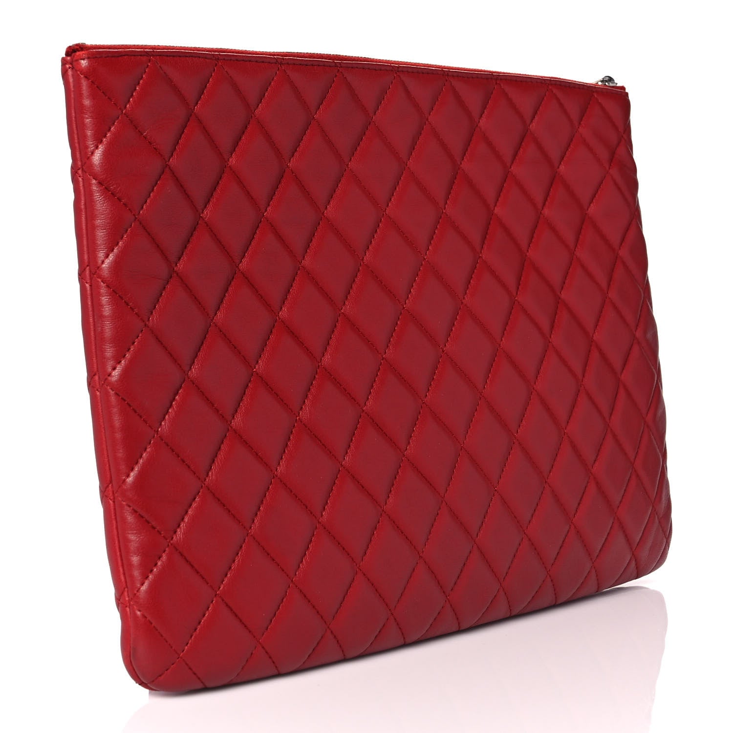 Chanel Lambskin Quilted Large Cosmetic Case Red 3 of 9