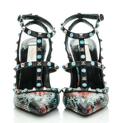 Valentino Garavani Python Rockstud Rolling Ankle Strap Pumps 38.5 Red Multi 2 of 8