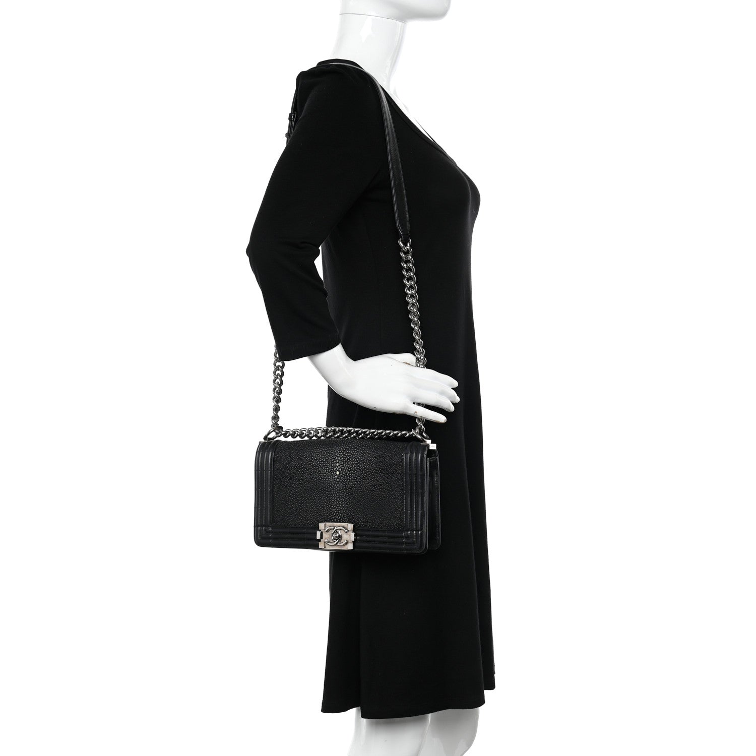 Chanel Galuchat Stingray Medium Boy Flap Black 2 of 12