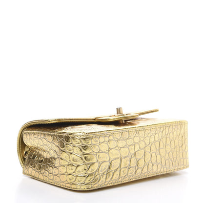 Chanel Metallic Calfskin Crocodile Embossed Cocodile Rectangular Mini Flap Gold 3 of 11