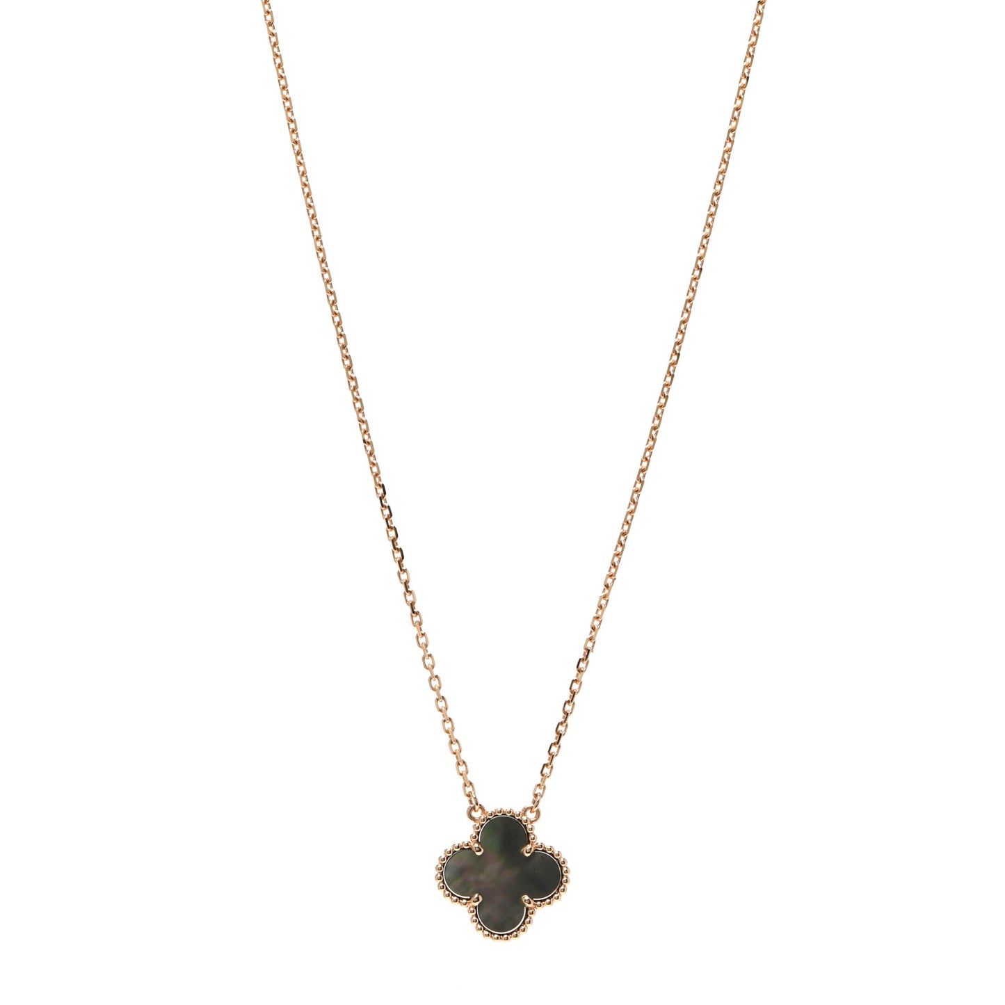 18K Rose Gold Gray Mother of Pearl Vintage Alhambra Pendant Necklace