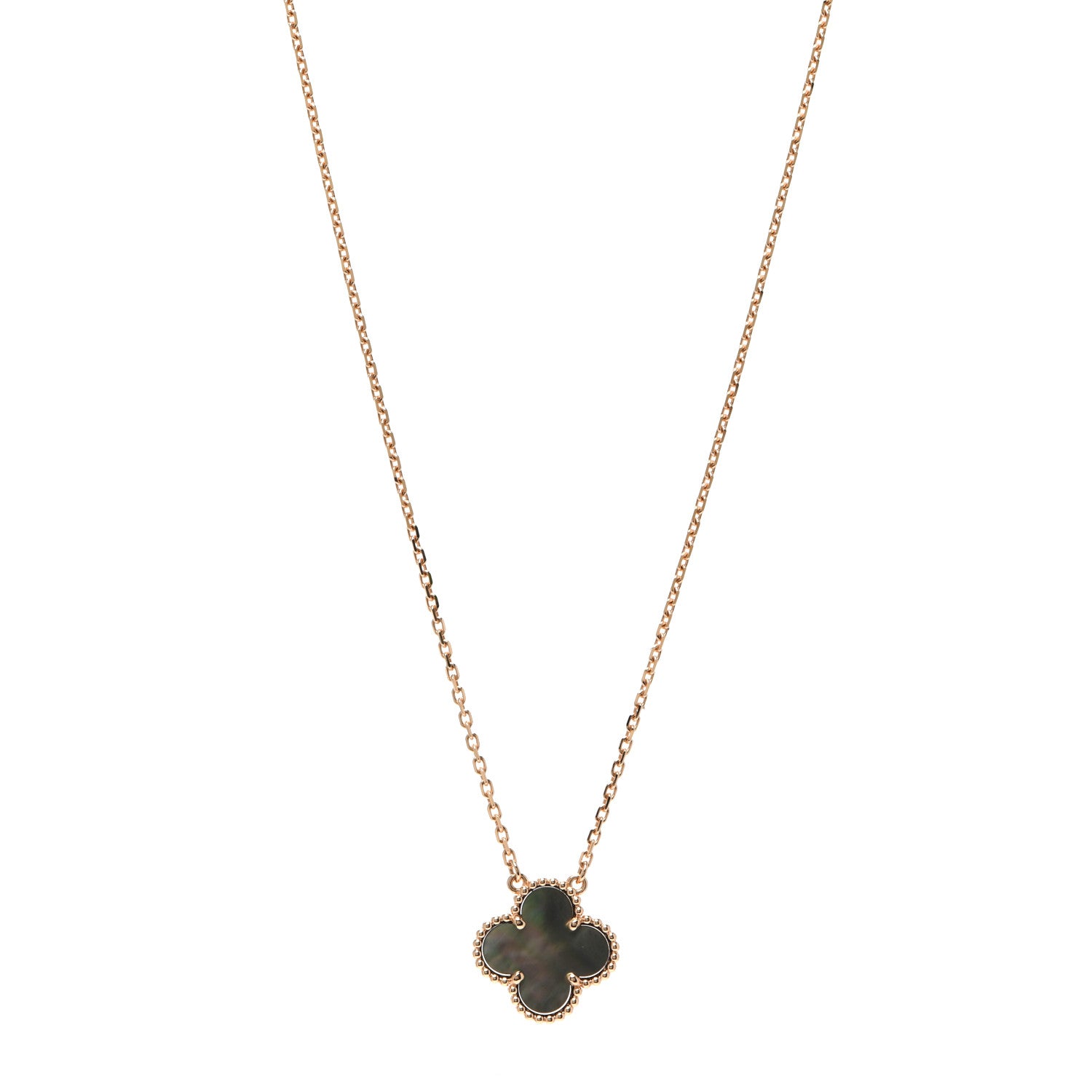 Van Cleef & Arpels 18K Rose Gold Gray Mother of Pearl Vintage Alhambra Pendant Necklace 1 of 8