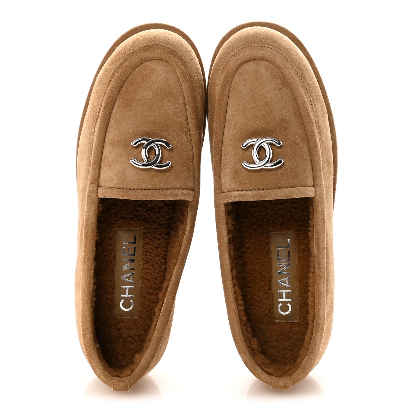 Suede Calfskin CC Loafers 38.5 Dark Beige