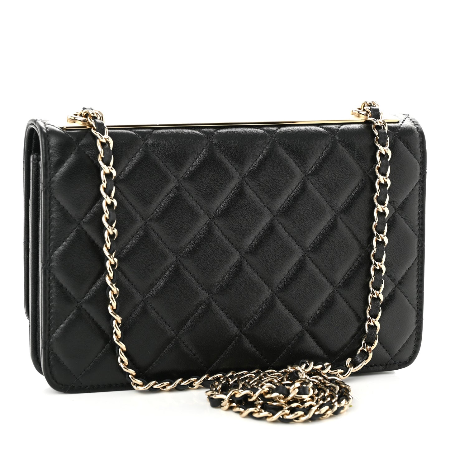 Lambskin Quilted Trendy CC Wallet On Chain WOC Black