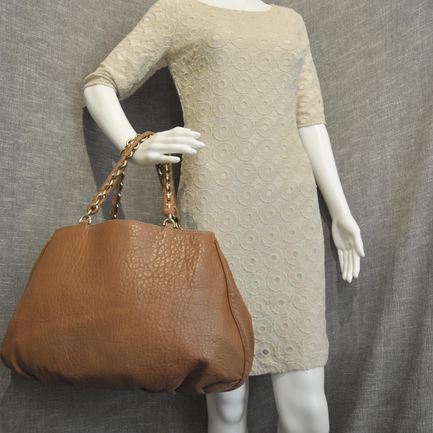 Fendi Crinkled Lambskin Colorblock Mia Tote Camel Osso Naturale 2 of 9
