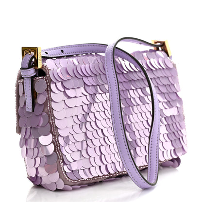 Fendi Satin Sequin Paillettes Shiny Nappa Mini Baguette 1997 Lilla 3 of 12