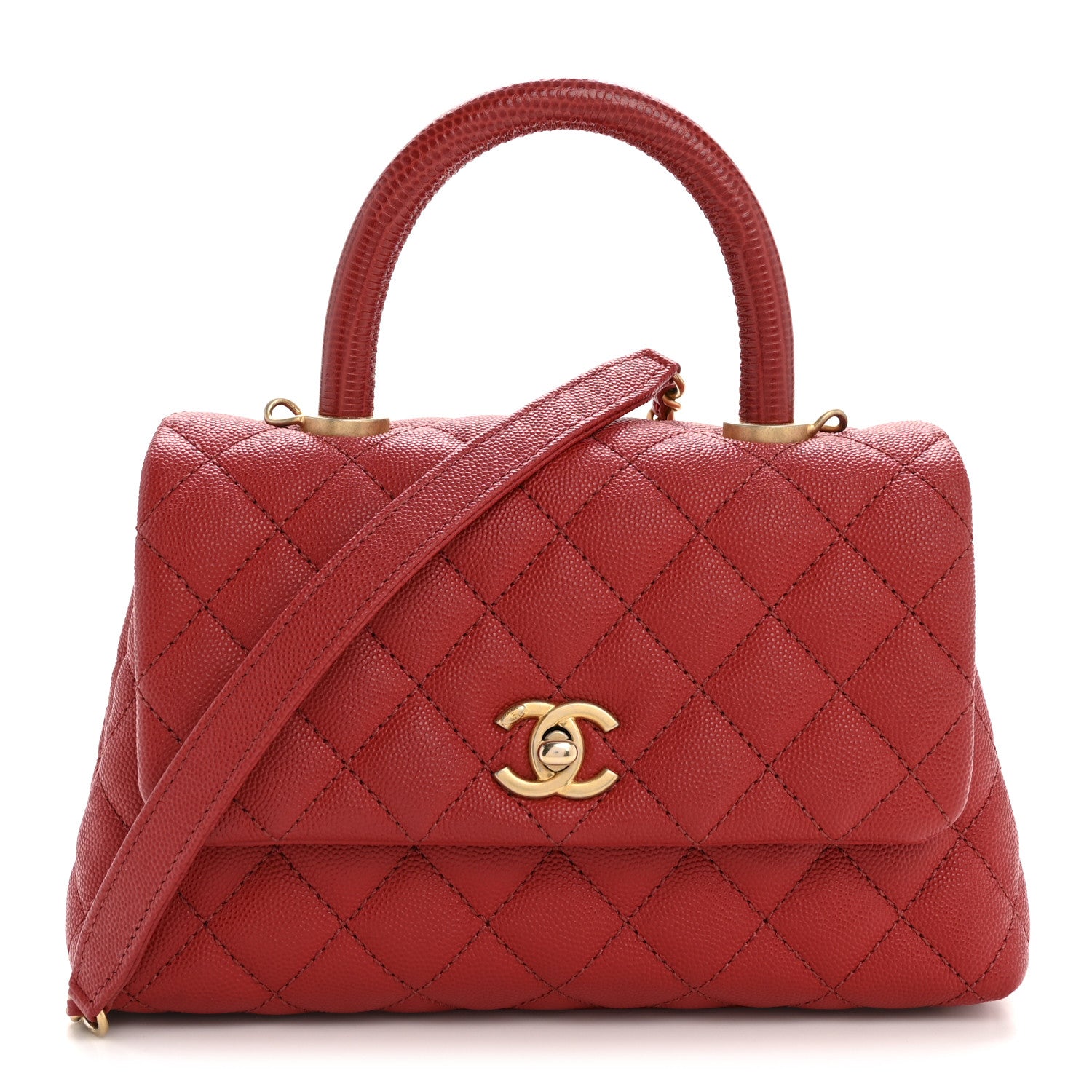 Chanel Caviar Lizard Embossed Quilted Mini Coco Handle Flap Red 1 of 11