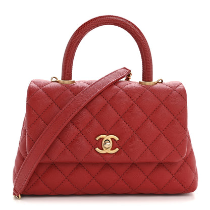 Chanel Caviar Lizard Embossed Quilted Mini Coco Handle Flap Red 1 of 11