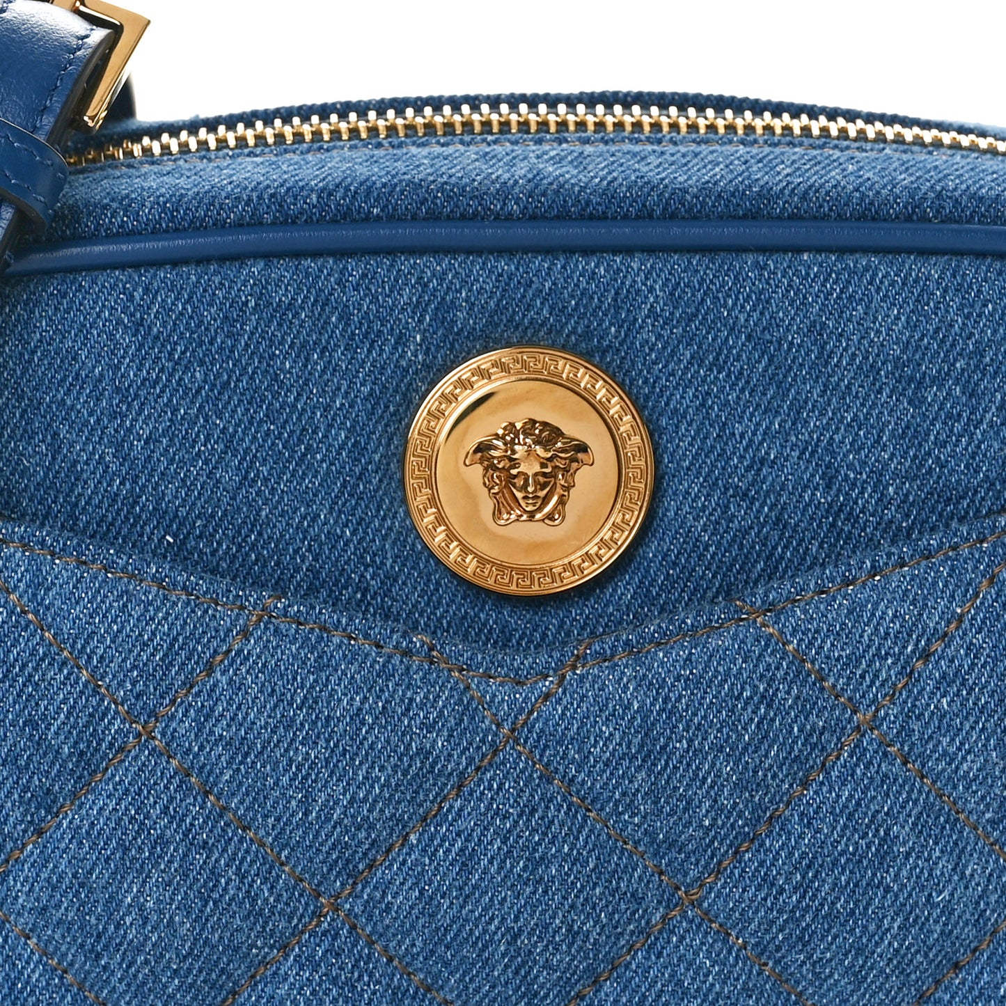 Denim Quilted La Medusa Camera Bag Blue