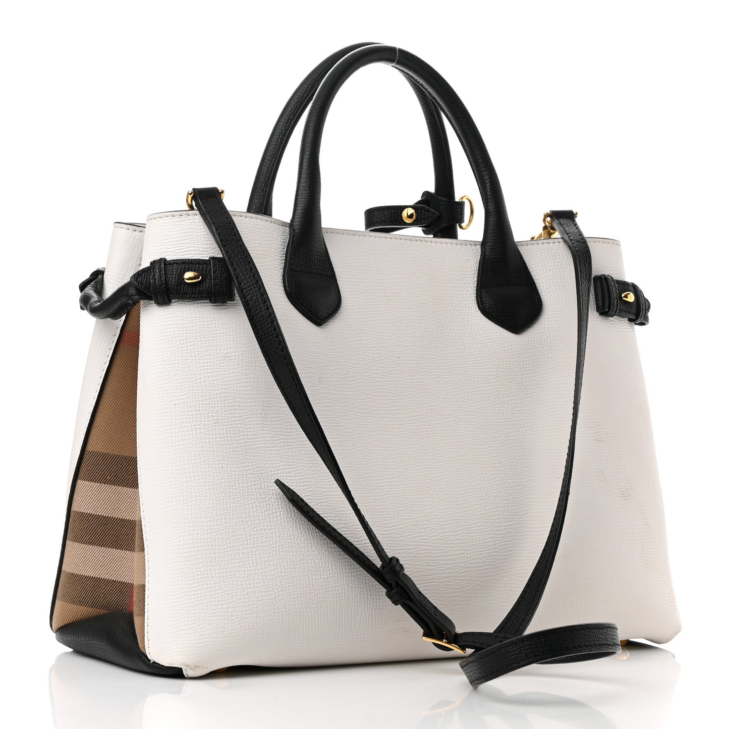 Derby Calfskin House Check Medium Bi-Color Banner Tote Natural Black