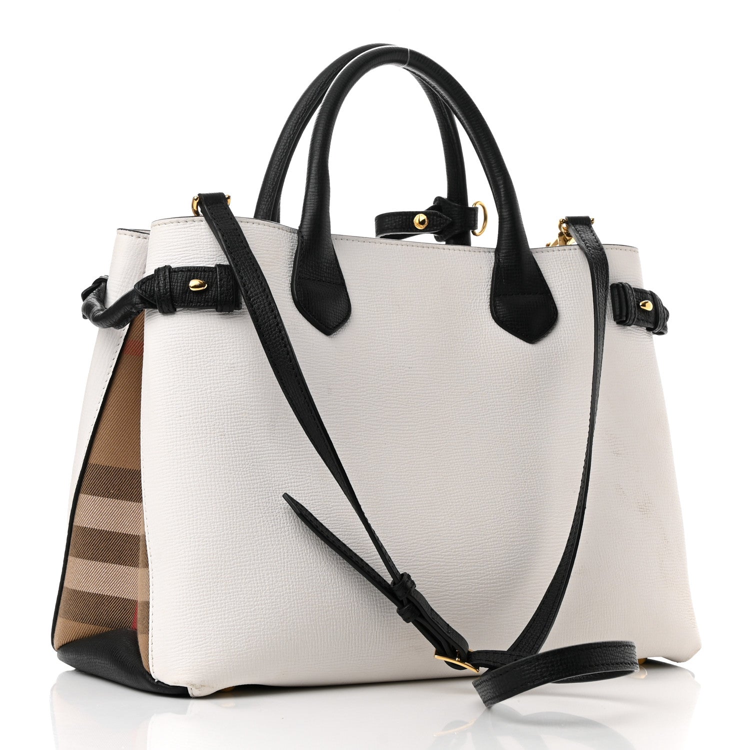 Burberry Derby Calfskin House Check Medium Bi-Color Banner Tote Natural Black 3 of 15