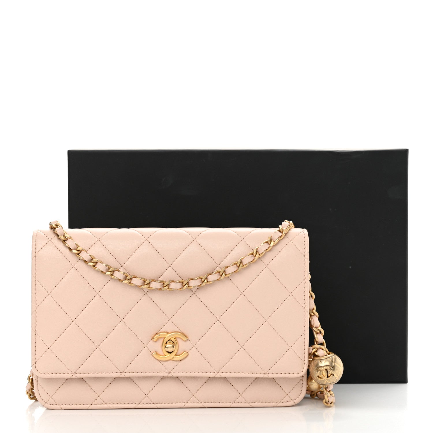Chanel Lambskin Quilted CC Pearl Crush Wallet on Chain WOC Beige 12 of 12
