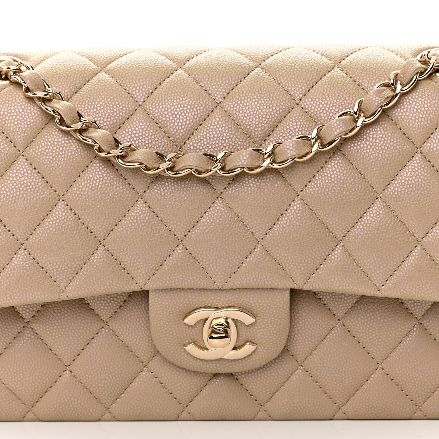 Chanel Iridescent Caviar Quilted Medium Double Flap Dark Beige 8 of 11