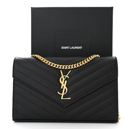 Saint Laurent Grain De Poudre Matelasse Chevron Monogram Chain Wallet Black 12 of 12