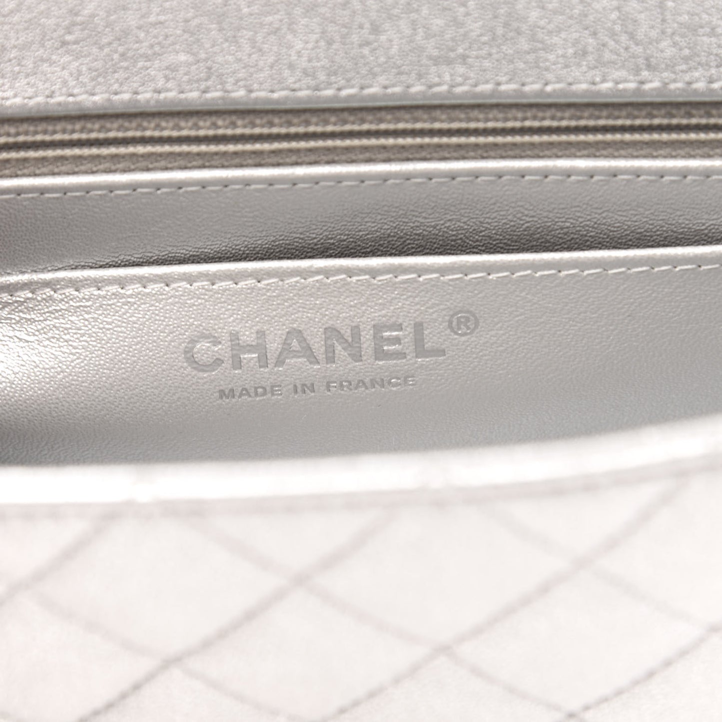 Metallic Lambskin Quilted Mini Rectangular Flap Silver