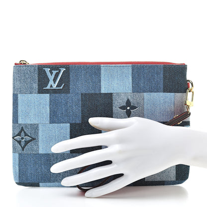 Louis Vuitton Denim Monogram Patchwork City Pouch Blue Rouge 2 of 7