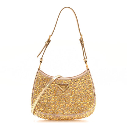 Prada Satin Crystal Cleo Adjustable Strap Shoulder Bag Platino 1 of 10