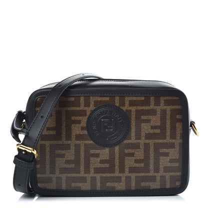 Fendi Glazed Fabric Vitello Century FF 1974 Stamp Patch Mini Camera Case Mogano Panna Black 1 of 9