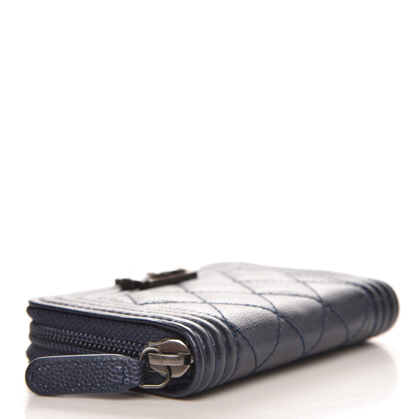 Metallic Caviar Quilted Boy Zip Around Coin Purse Wallet Navy