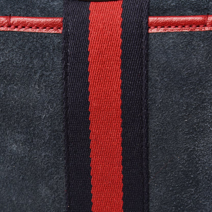 Gucci Suede Calfskin Web Medium Rajah Bucket Bag New Blue Romantic Cherry 10 of 10