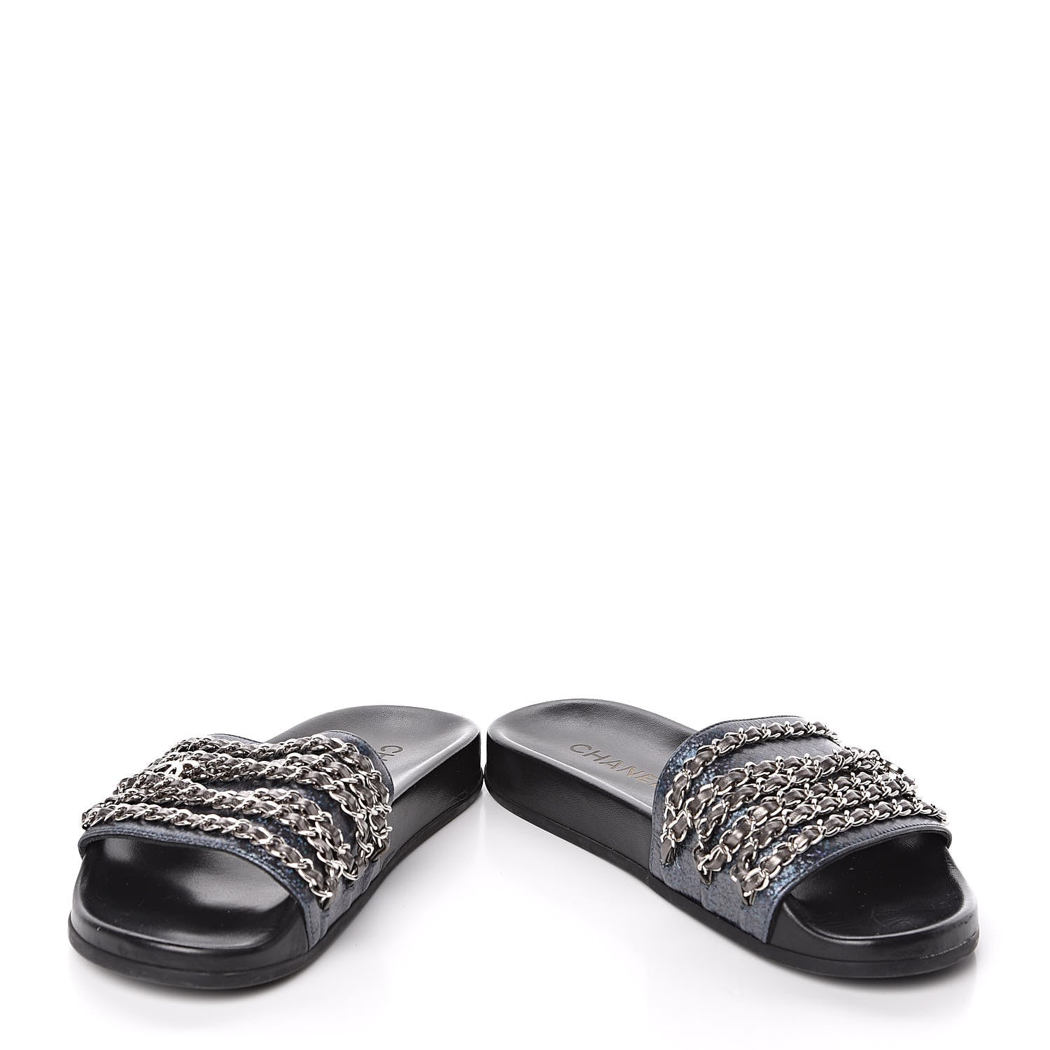Chanel Lambskin Chain Flat Sandals 37 Dark Blue 5 of 11