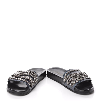 Chanel Lambskin Chain Flat Sandals 37 Dark Blue 5 of 11