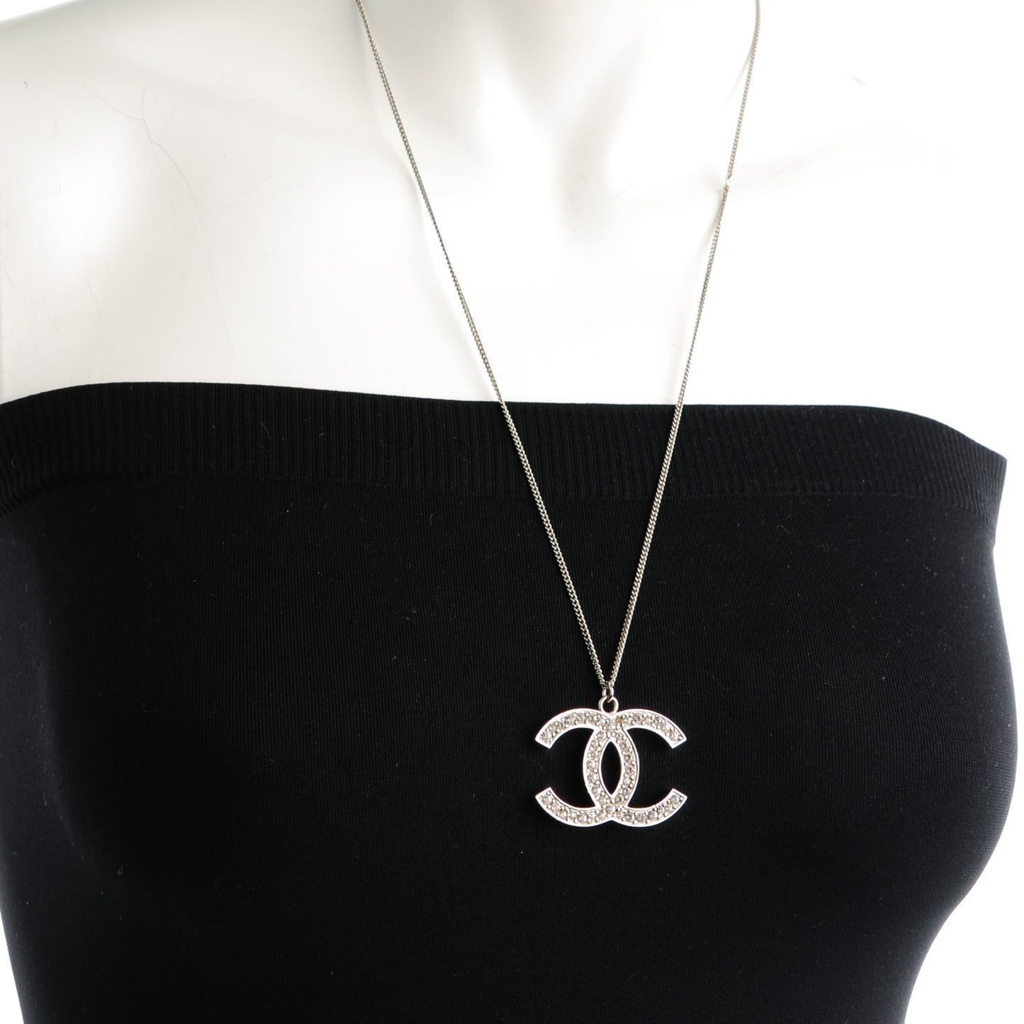Crystal Large CC Necklace Silver