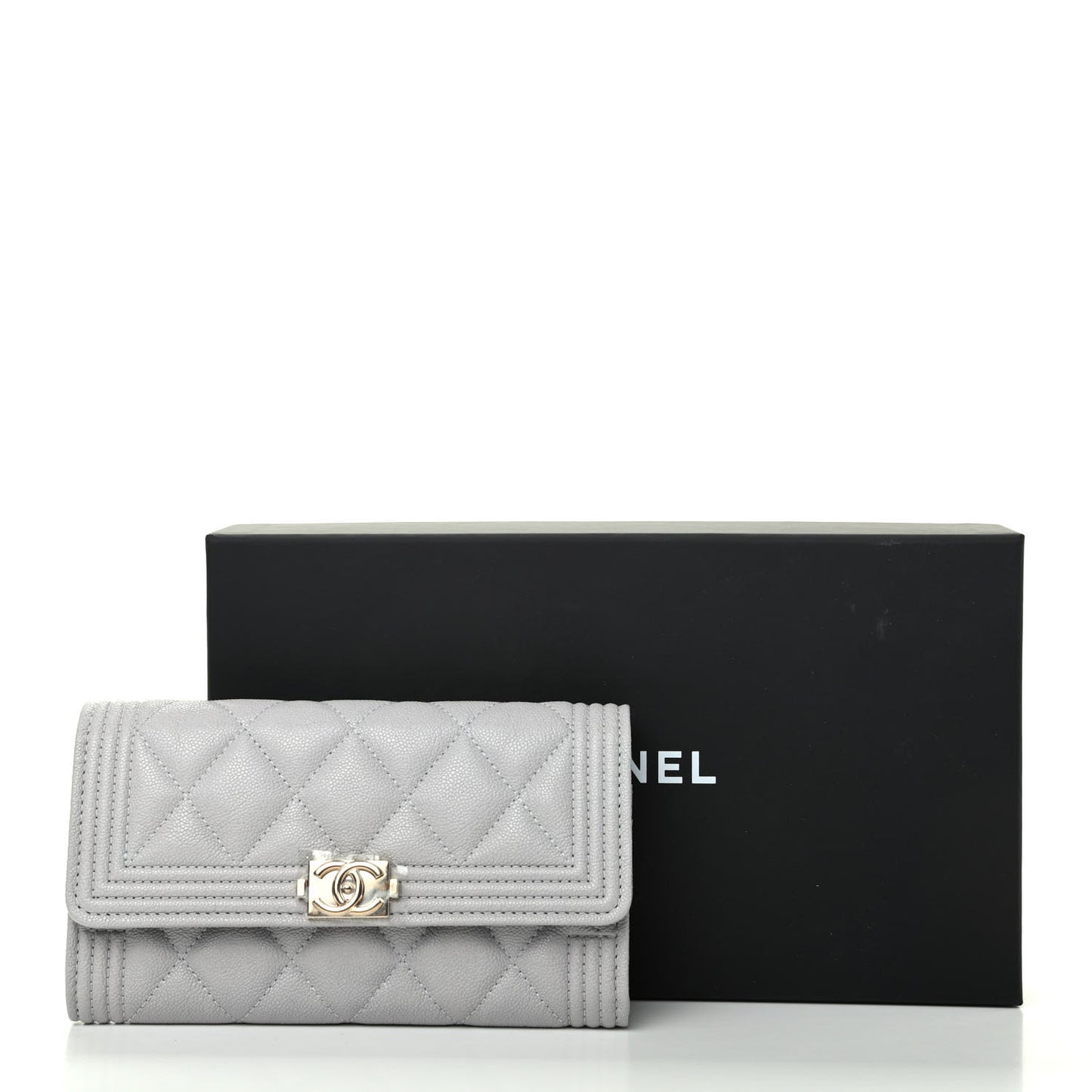 Caviar Quilted Boy Flap Wallet Light Grey