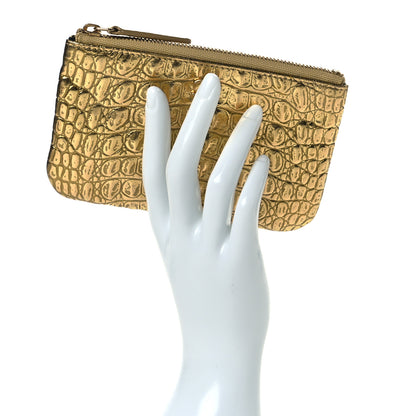 Chanel Metallic Calfskin Crocodile Embossed Cocodile Small Cosmetic Case Gold 2 of 8