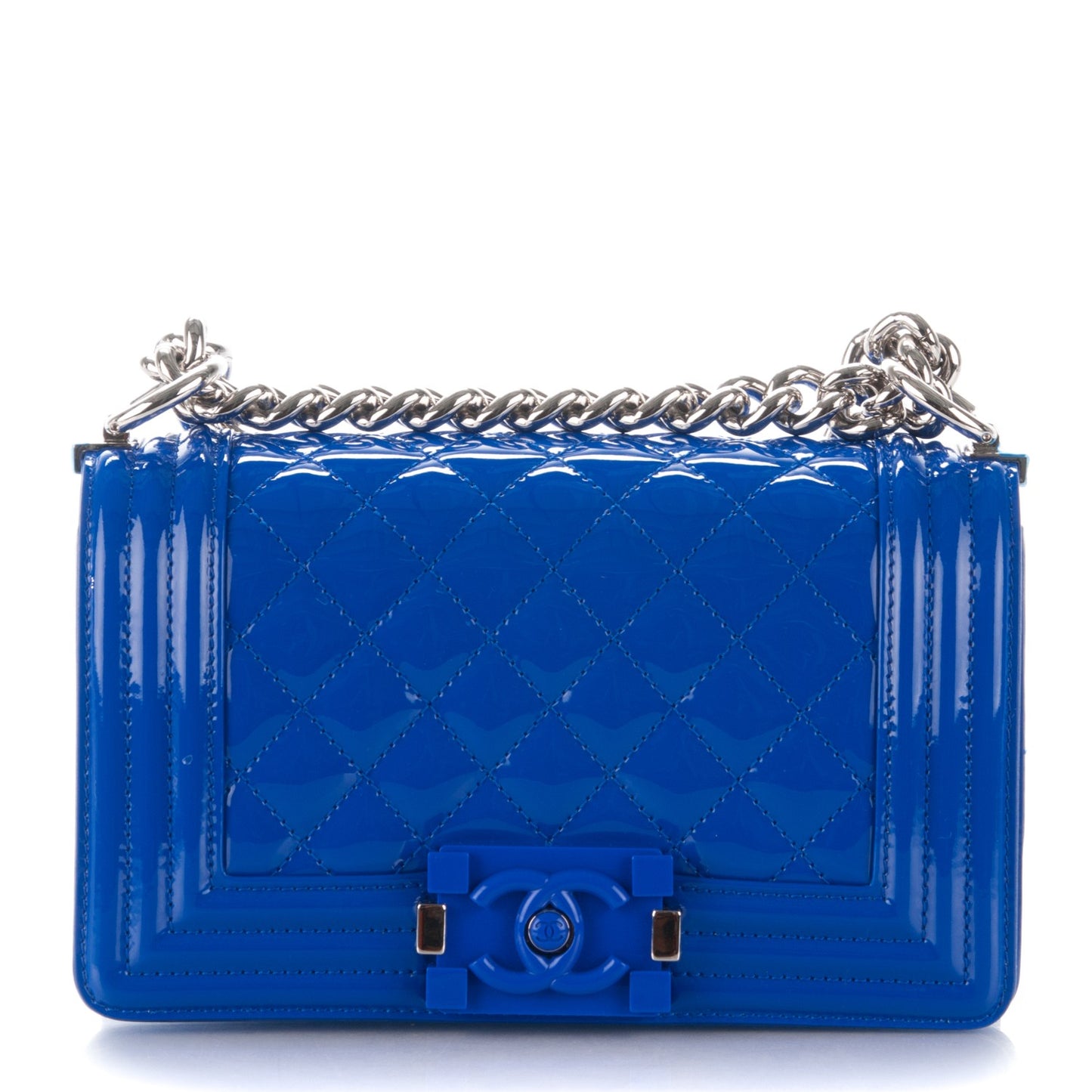 Patent Calfskin Small Boy Flap Plexiglass Bright Blue