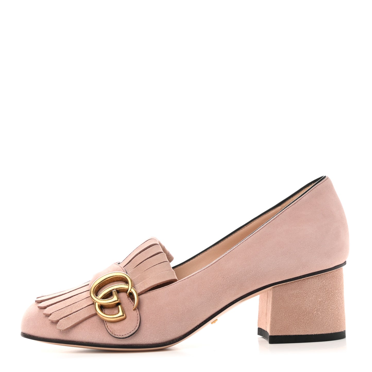 Kid Scamosciato GG Marmont Fringe 50mm Loafer Pumps 36.5 Crystal Pink