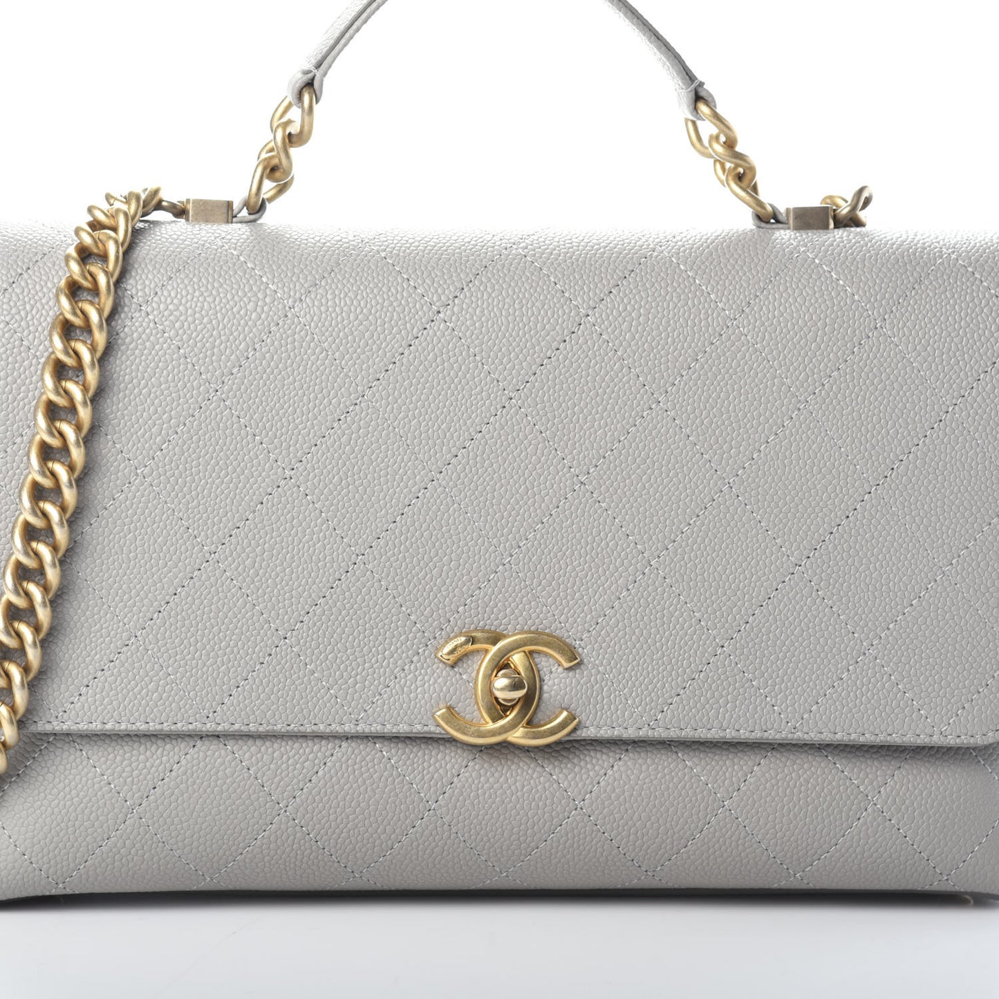 Grained Calfskin Small Stitched Flap Grey