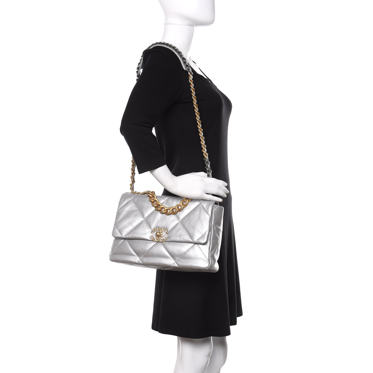 Chanel Metallic Goatskin Quilted Large Chanel 19 Flap Silver 2 of 10