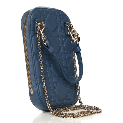 Christian Dior Lambskin Cannage Lady Dior Phone Holder Denim Blue 3 of 10