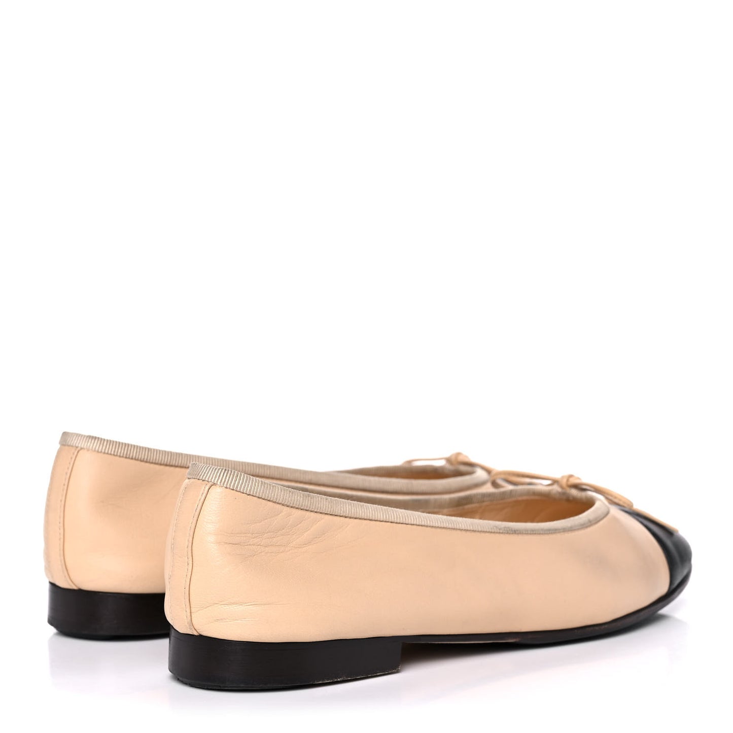 Lambskin Cap Toe Ballerina Flats 38 Beige Black