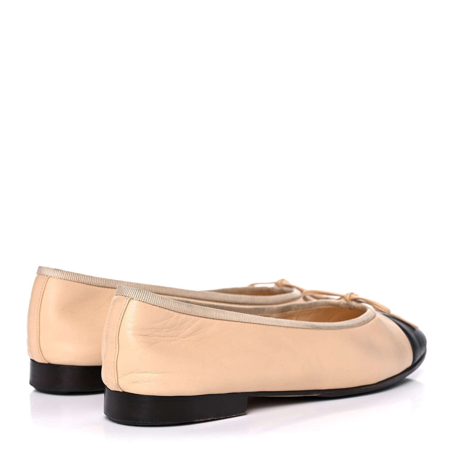 Chanel Lambskin Cap Toe Ballerina Flats 38 Beige Black 4 of 15