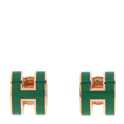 Hermes Rose Gold Lacquered Mini Pop H Earrings Malachite 1 of 4