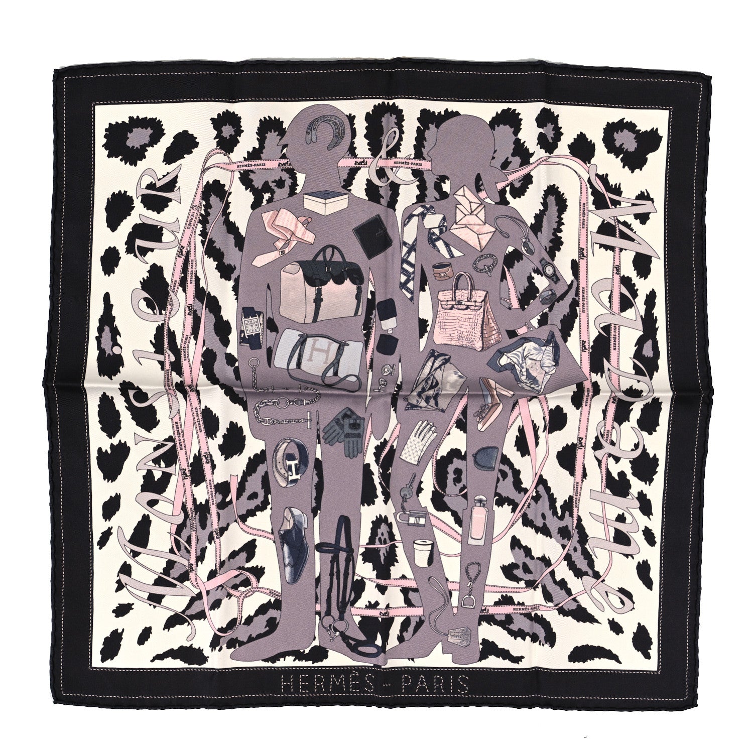 Hermes Silk Gavroche Monsieur et Madame Scarf 45 Black 1 of 3