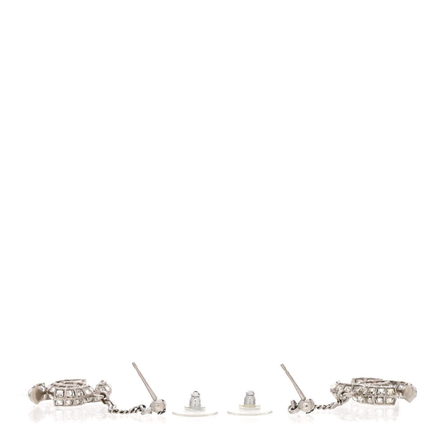 Baguette Crystal CC Drop Earrings Silver