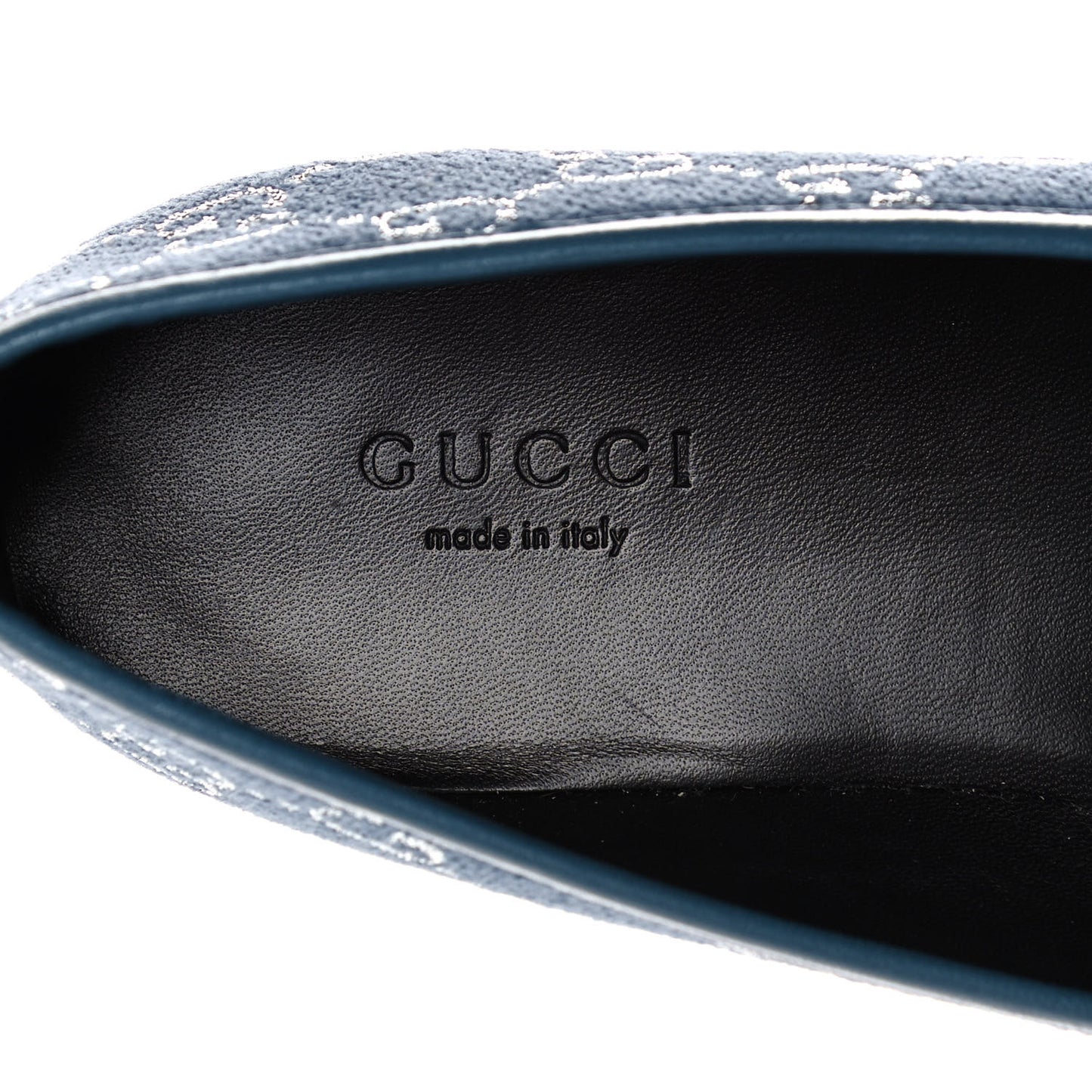 Canvas Lame GG Monogram Horsebit Womens Jordaan Loafers 37 Blue Silver