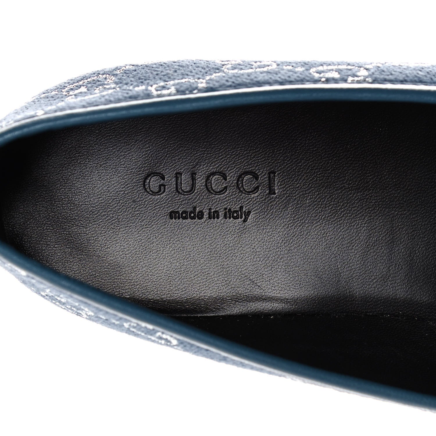 Gucci Canvas Lame GG Monogram Horsebit Womens Jordaan Loafers 37 Blue Silver 8 of 11