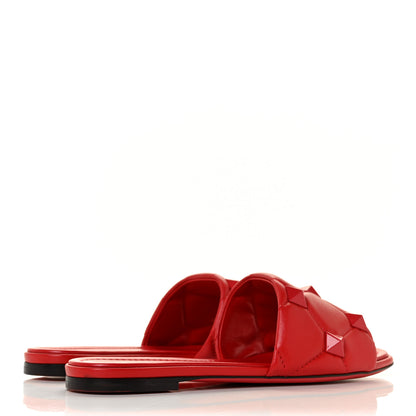 Valentino Garavani Nappa Monochrome Roman Stud Flat Slide Sandals 40 Rouge Pur 4 of 9