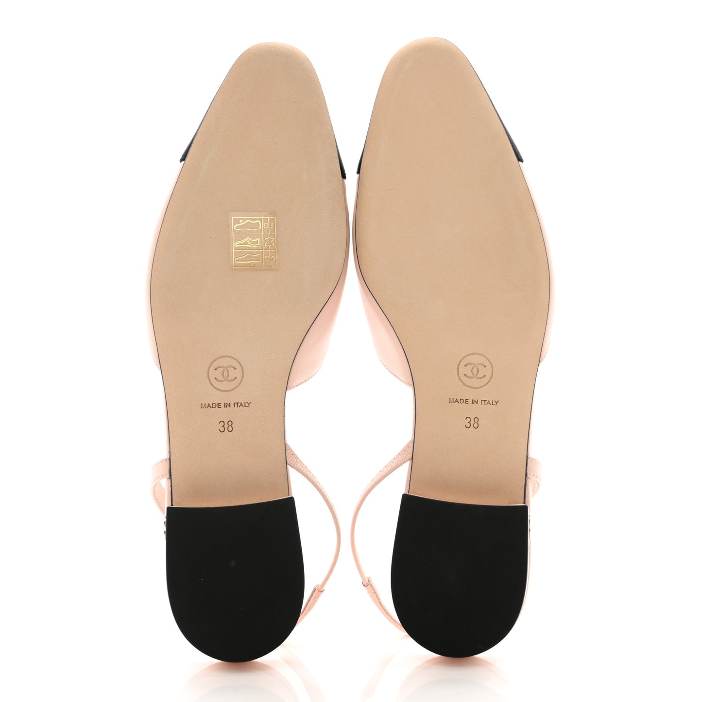 Calfskin Grosgrain Cap Toe CC Slingback Flats 38 Light Pink Black