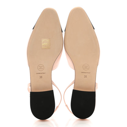 Chanel Calfskin Grosgrain Cap Toe CC Slingback Flats 38 Light Pink Black 5 of 9