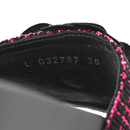 Chanel Tweed Grosgrain Camellia CC Flat Mules 36 Black Pink 8 of 8