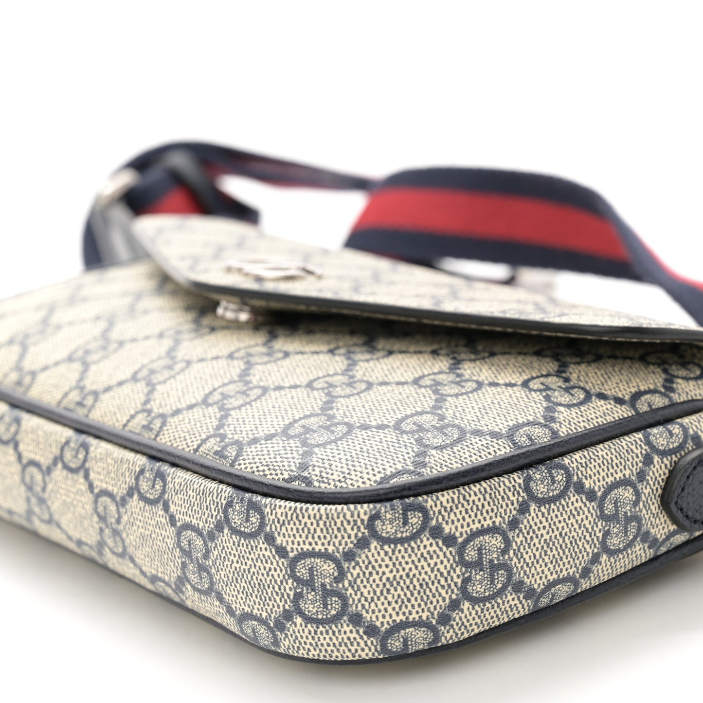 GG Supreme Monogram Textured Dollar Calfskin Web Mini Ophidia Envelope Shoulder Bag Beige Blue