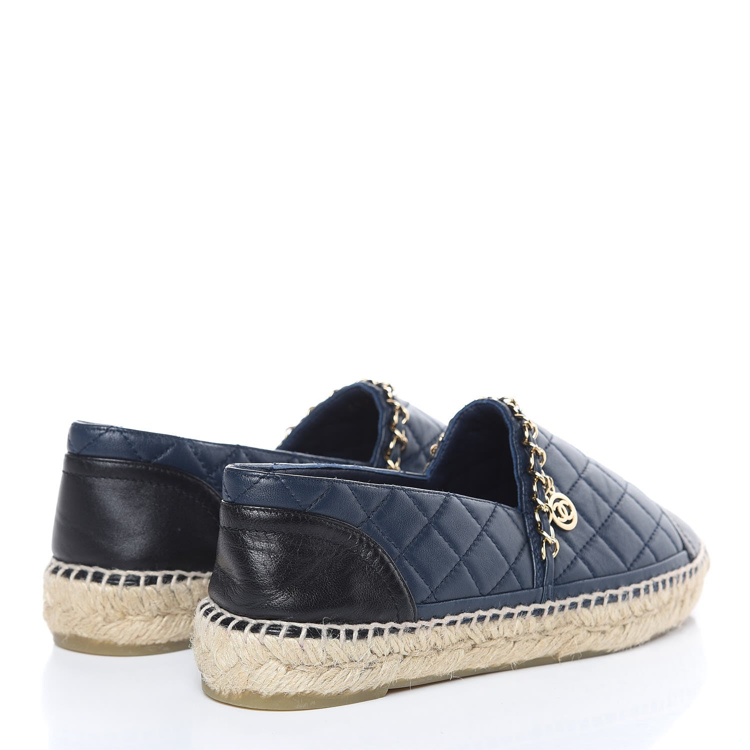 Chanel Lambskin Quilted CC Chain Espadrilles 38 Navy Black 4 of 9